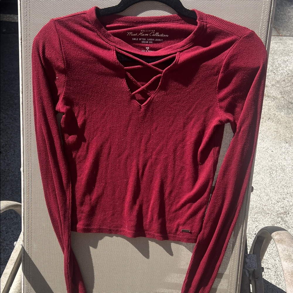 Hollister Burgundy Long Sleeve Blouse